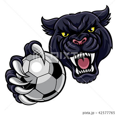 Black Panther Holding Soccer Ball Football Mascot 42577765