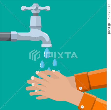 Hands under falling water out of tap. Hands under falling water out of tap. 42579246