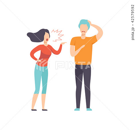 Angry woman screaming at young man, couple quarreling, family conflict, disagreement in relationship 42579592