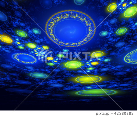 Mysterious cluster of flying in space glowing disc-shaped UFO in a dark deep space backcloth Mysterious cluster of flying in space glowing disc-shaped UFO in a dark deep space backcloth 42580285