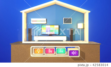 Smart house and three pressed icons 42583014