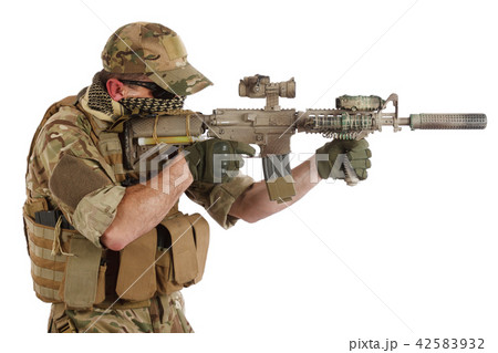 special forces operator with assault rifle on white background special forces operator with assault rifle on white background 42583932