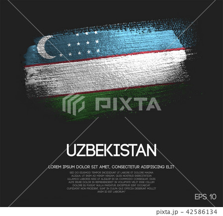 Uzbekistan Flag Made of Glitter Brush Paint 42586134