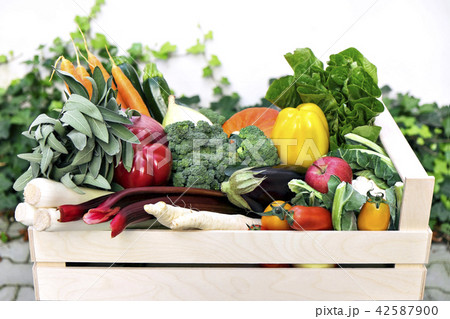 Box full of fresh vegetables. 42587900