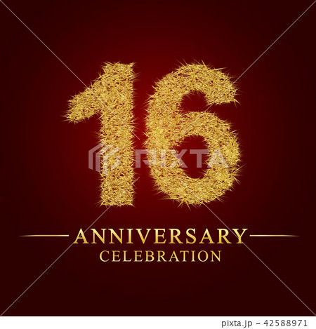 16 years anniversary logo nest and fuzz gold foil. 42588971