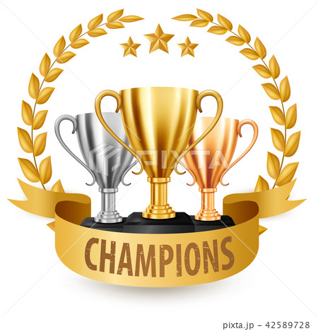 Realistic Golden, silver and bronze Trophies 42589728
