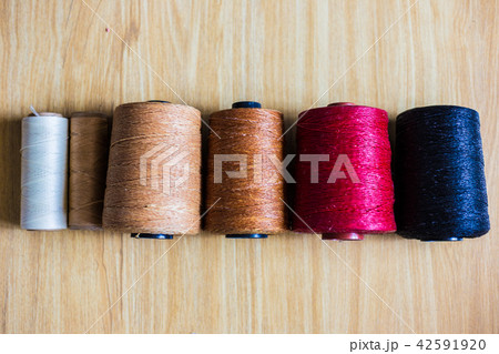 Colorful many wax thread leather work object 42591920