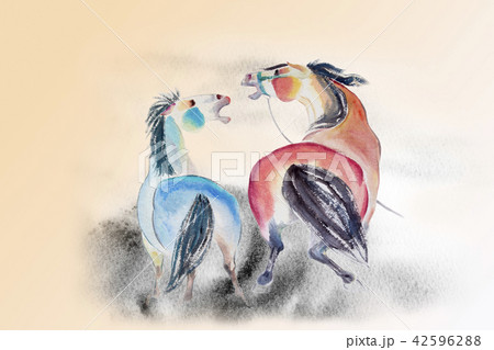 Abstract watercolor paintings of horses. Abstract watercolor paintings of horses. 42596288