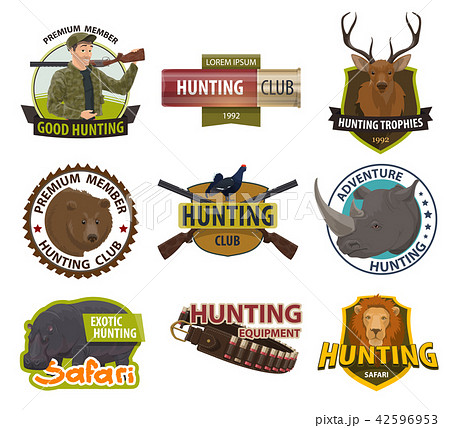 Vector icons of hunting club or hunt open season 42596953