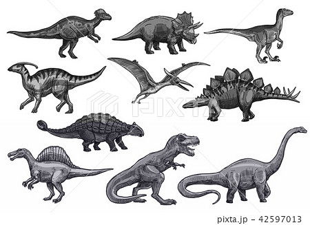 Vector sketch dinosaurs icons set 42597013