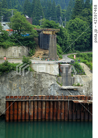 Jr只見線第六橋梁の復旧工事 福島県金山町の写真素材