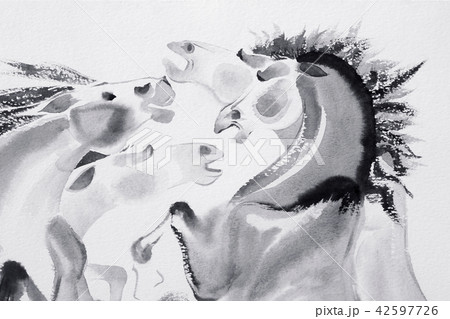 Abstract watercolor paintings of horse. Abstract watercolor paintings of horse. 42597726