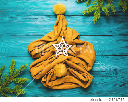 Christmas winter flat lay with scarf tree Christmas winter flat lay with scarf tree 42598735