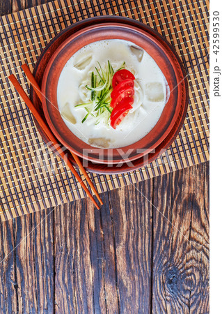 kongguksu - cold korean soup, top view kongguksu - cold korean soup, top view 42599530