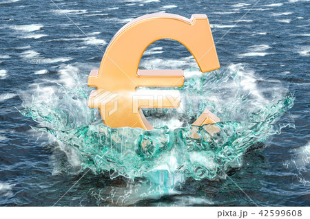 Golden euro symbol on the water with splashing Golden euro symbol on the water with splashing 42599608