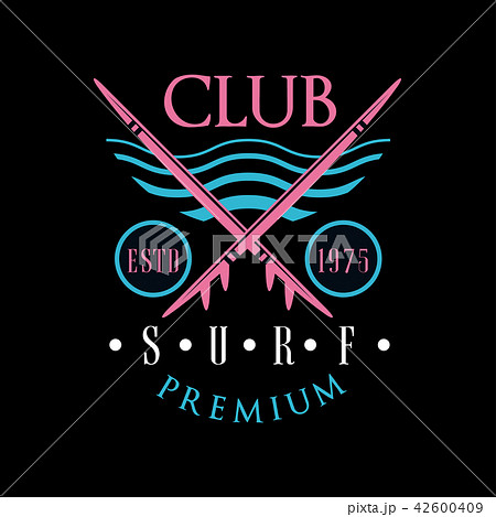 Surf club premium logo estd 1975, design element can be used for surfing club, shop, t shirt print 42600409
