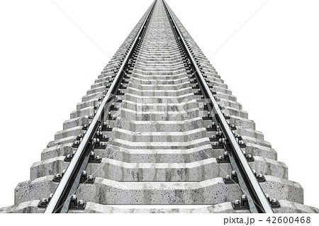 Railroad track, railway closeup. 3D rendering Railroad track, railway closeup. 3D rendering 42600468