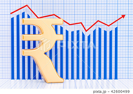 Rupee symbol with growing chart. 3D rendering 42600499