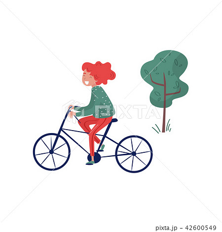 Smiliing girl riding bicycle, eco friendly alternative transportation vehicle vector Illustration on 42600549