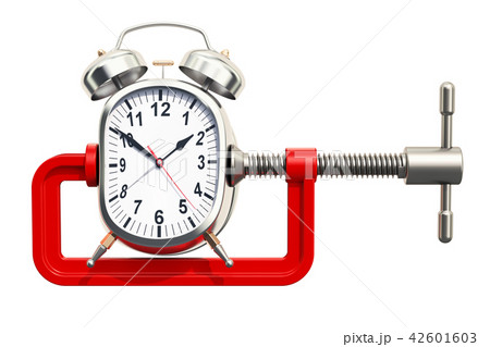 Alarm clock squeezed in a clamp concept Alarm clock squeezed in a clamp concept 42601603