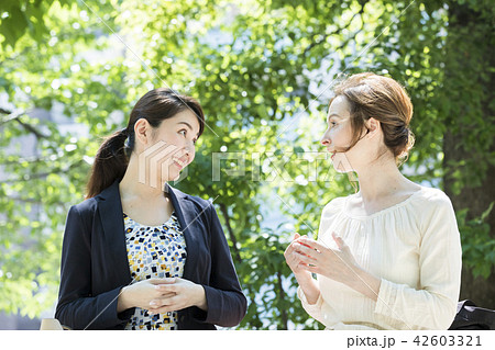 外国人女性と会話する日本人女性 外国人女性と会話する日本人女性 42603321