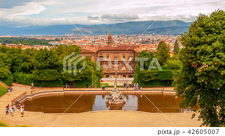 Fountain of Neptune and Palazzo Pitti in Boboli Gardens, Florence, Italy 42605007