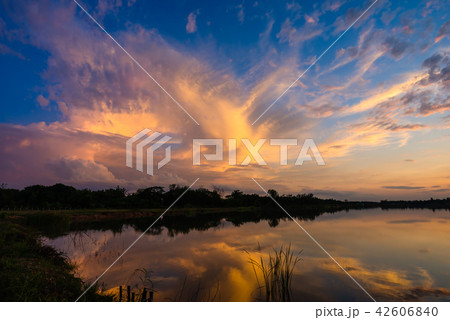 sunset on the lake landscape 42606840