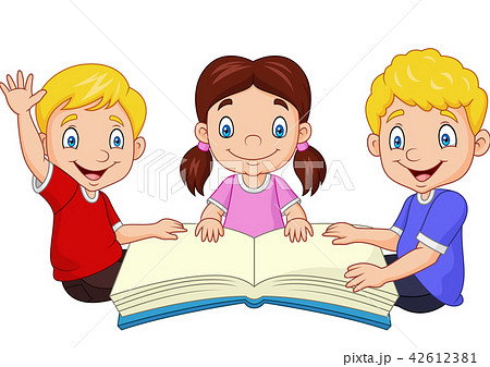Cartoon happy kids reading a book - Stock Illustration [42612381] - PIXTA