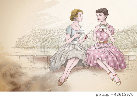 Retro women having tea together 42615976