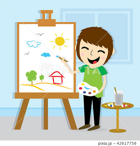 Boy Artist Drawing Cute Cartoon Vector Design 42617756