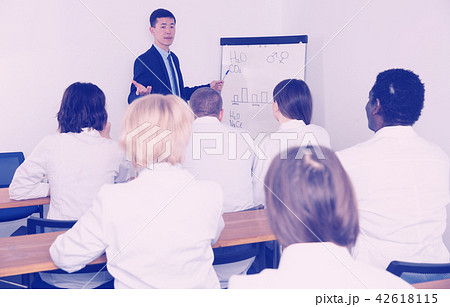 Smiling male giving presentation for medics Smiling male giving presentation for medics 42618115