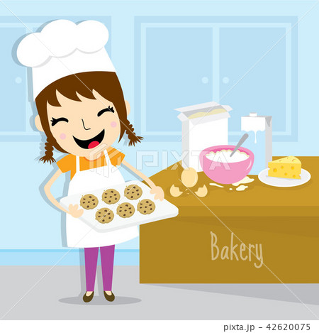 Girl make bakery activity cute cartoon vector 42620075
