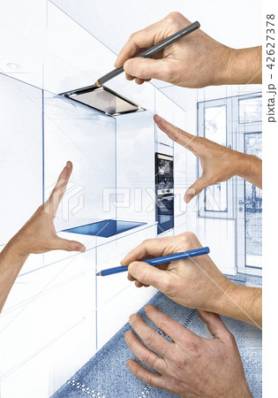 Sketch of A stylish modern kitchen interior 42627378