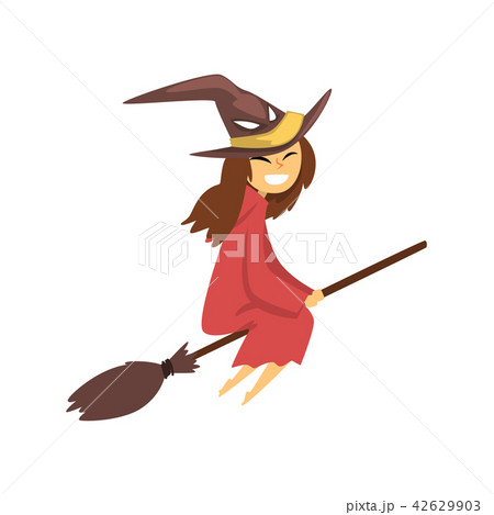Cute little witch character flying with broom cartoon vector Illustration on a white background Cute little witch character flying with broom cartoon vector Illustration on a white background 42629903