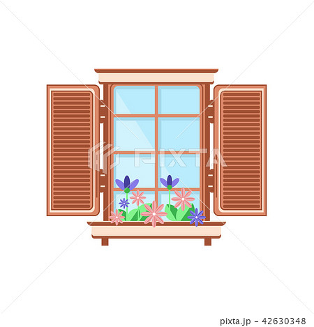 Retro wooden window with shutters and plants, architectural design element vector Illustration on a 42630348