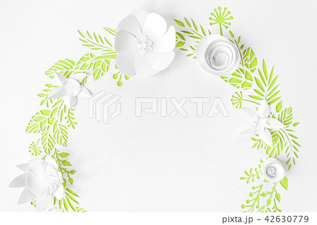 Frame with white paper flowers Frame with white paper flowers 42630779