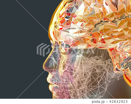 transparent human skull with polygon styled brain 42632923
