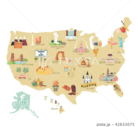 USA tourist vector map with famous landmarks USA tourist vector map with famous landmarks 42633075