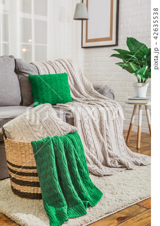 sofa with green plaid in the interior sofa with green plaid in the interior 42635538