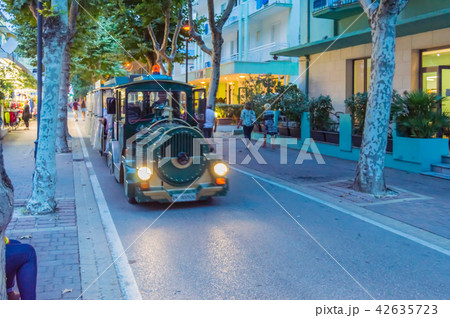 Locomotive of a small tourist train in the streets 42635723