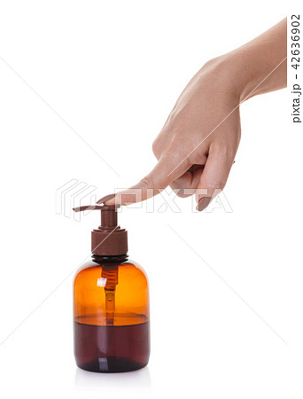 bottle with liquid soap in hand 42636902
