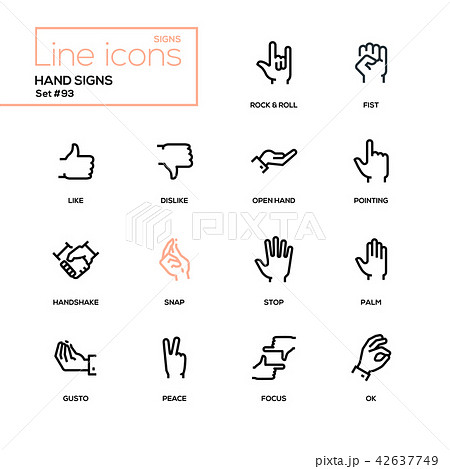 Hand signs - modern line design icons set 42637749