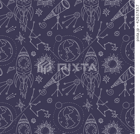 Seamless pattern with cosmos doodle illustrations. Seamless pattern with cosmos doodle illustrations. 42637857