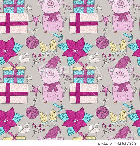 Christmas vector seamless pattern with detailed holiday illustrations. Christmas vector seamless pattern with detailed holiday illustrations. 42637858