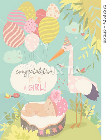 Nice card with stork and baby 42638581