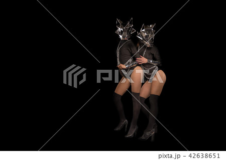 Two go-go variety show dancers in wolf masks 42638651