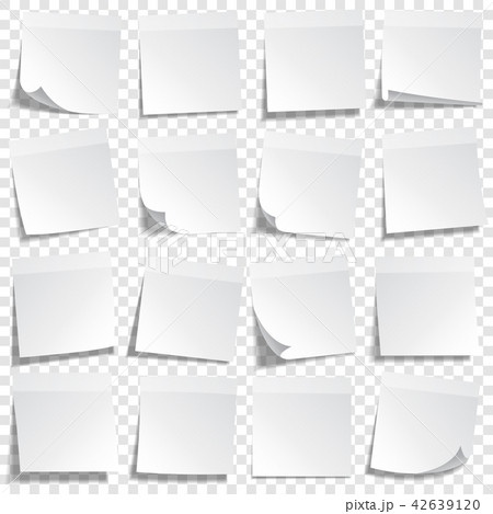 Sticky paper note with tape and shadow isolated on transparent background. Blank. Set 42639120