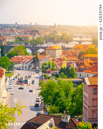 Klarov and Vltava River Bridges. View from Chotek Gardens, Prague, Czech Republic 42639794