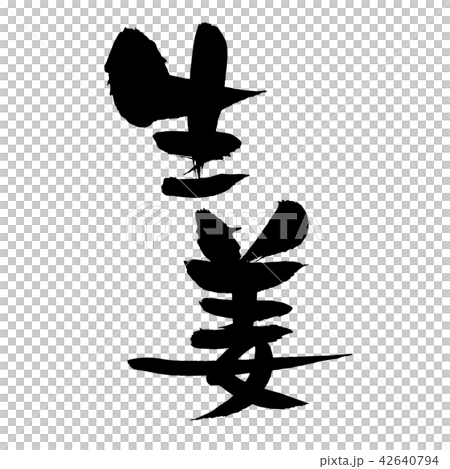 筆文字素材の手書きの【生姜】　墨で書いたベクター透過イラスト 42640794