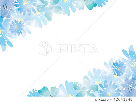 水彩の花のフレーム 青のイラスト素材